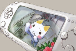 Rule 34 | :&lt;, against fourth wall, cat, doko demo issho, fourth wall, fuju, handheld game console, inoue toro, no humans, playstation portable, product placement, sad, solo, sony