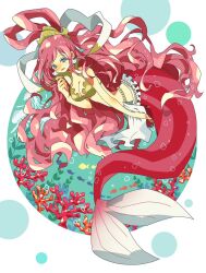 Rule 34 | 1girl, bad id, bad twitter id, blue eyes, commentary request, fish, fish hair ornament, hagoromo, hair ornament, highres, in water, long hair, looking at viewer, mermaid, monster girl, noise pp, one piece, pink hair, shawl, shirahoshi, solo, very long hair