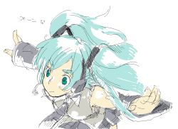 Rule 34 | blue hair, green eyes, hatsune miku, inumonaka, oekaki, outstretched arms, sketch, solo, spread arms, vocaloid