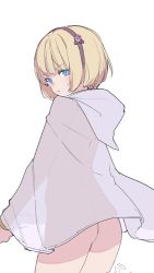 Rule 34 | 1girl, ass, blonde hair, blue eyes, original, see-through, short hair, simple background, sketch, solo, thighs, timbougami, white background