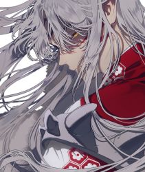 Rule 34 | 1boy, closed mouth, commentary request, facial mark, forehead mark, from side, highres, inuyasha, japanese clothes, long hair, looking at viewer, male focus, mgmg 1012, pointy ears, profile, sesshoumaru, silver hair, solo, yellow eyes