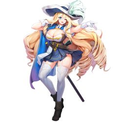 Rule 34 | blue eyes, breasts, charlotte (last origin), cleavage, garter straps, gloves, hat, large breasts, last origin, official art, skirt, sword, thick thighs, thighhighs, thighs, weapon