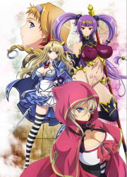 Rule 34 | 4girls, alicia (queen&#039;s blade), apron, bare shoulders, blonde hair, blue eyes, breasts, brown hair, cape, cleavage, curvy, elbow gloves, exiled warrior leina, female focus, frills, gloves, hairband, heart, heart tattoo, high heels, holding, holding weapon, hood, huge breasts, jewelry, large breasts, leina (queen&#039;s blade), leina (queen's blade), long hair, long legs, looking at viewer, multiple girls, necktie, polearm, pubic tattoo, purple eyes, purple hair, queen&#039;s blade, queen&#039;s blade grimoire, ribbon, seiten (queen&#039;s blade), serious, shiny skin, shoes, short hair, skirt, smile, striped clothes, striped legwear, striped thighhighs, tattoo, thighhighs, thong, weapon, zara (queen&#039;s blade), zettai ryouiki