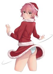 Rule 34 | 1girl, absurdres, alternate costume, ass, blush, breasts, commentary request, cropped legs, fur-trimmed sleeves, fur trim, hat, highres, jouzaburou (joe3), kantai collection, kinu (kancolle), long sleeves, looking at viewer, motion lines, panties, pink hair, red hat, santa costume, santa hat, short hair, simple background, skirt, smile, solo, underwear, white background