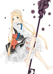 Rule 34 | 1girl, abigail williams (fate), abigail williams (festival outfit) (fate), absurdres, barefoot, black dress, blonde hair, bloomers, blue eyes, blush, bow, braid, butterfly hair ornament, closed mouth, commentary request, dress, fate/grand order, fate (series), forehead, hair ornament, heart, heroic spirit chaldea park outfit, highres, long hair, long sleeves, looking at viewer, official alternate costume, orange bow, parted bangs, shirt, sidelocks, simple background, sleeveless, sleeveless dress, sleeves past fingers, sleeves past wrists, smile, solo, stuffed animal, stuffed toy, teddy bear, tentacles, underwear, very long hair, white background, white bloomers, white shirt, yukaa