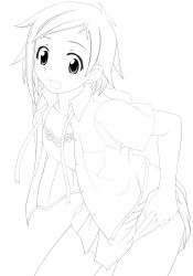 Rule 34 | absurdres, asymmetrical hair, camisole, greyscale, hands on own hips, highres, leaning forward, lineart, lingerie, mahou sensei negima!, monochrome, murakami natsumi, open mouth, sigsig, skirt, solo, underwear, undressing