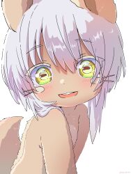 Rule 34 | 1other, absurdres, blush, body fur, brown fur, furry, green eyes, hair between eyes, hair over shoulder, highres, horizontal pupils, light smile, looking at viewer, made in abyss, nanachi (made in abyss), sekaineko 001, tail, whiskers, white hair
