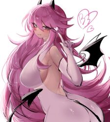 Rule 34 | backless outfit, black eyes, blush, breasts, demon girl, demon horns, demon tail, dress, friday night funkin&#039;, girlfriend (friday night funkin&#039;), heart, horns, large breasts, long hair, looking at viewer, messy hair, pink hair, sideboob, smile, tail, usa37107692, very long hair