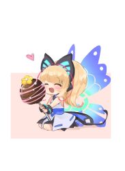 Rule 34 | aihira (aihira12), antenna hair, azure striker gunvolt, azure striker gunvolt 2, blush, butterfly hair ornament, chibi, closed eyes, commentary request, dress, energy wings, hair ornament, happy, heart, high ponytail, highres, holding, idol, kneeling, long hair, lumen (gunvolt), multicolored hair, pink hair, translation request, two-tone hair, white dress