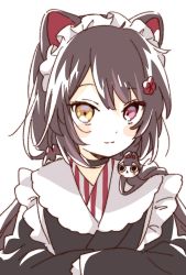 Rule 34 | 1girl, animal ears, dog ears, dog girl, dog hair ornament, flower, hair ornament, heterochromia, highres, inui toko, japanese clothes, long hair, looking at viewer, maid, maid headdress, namori, nijisanji, red eyes, red flower, simple background, solo, very long hair, virtual youtuber, wa maid, white background, yellow eyes