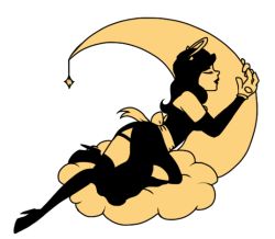 Rule 34 | 1girl, alice (bendy and the ink machine), bare shoulders, bendy and the ink machine, black hair, breasts, cloud, detached sleeves, dress, closed eyes, gloves, high heel boots, horns, lipstick, moon, solo, thigh boots