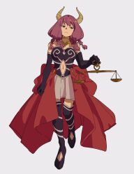 Rule 34 | 1girl, aura (sousou no frieren), balance scale, bare shoulders, black corset, black gloves, boots, braid, clothing cutout, corset, demon girl, demon horns, dress, elbow gloves, gloves, gold necklace, grey background, highres, holding scale, horns, jewelry, long hair, low-braided long hair, low-tied long hair, multiple braids, navel, navel cutout, necklace, pink hair, purple eyes, quad braids, sera92, simple background, skirt, solo, sousou no frieren, thigh boots, weighing scale, white skirt