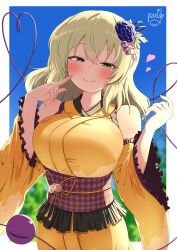 absurdres alternate_costume breasts green_eyes green_hair highres japanese_clothes kimono komeiji_koishi large_breasts polyhedron2 touhou