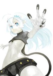 Rule 34 | 1girl, blue eyes, gloves, pixiv, pixiv-tan, pointy ears, shorts, simple background, smile, solo, white background, white hair, yunar