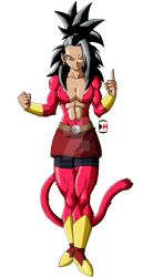 Rule 34 | 10s, 1girl, abs, black hair, breasts, commentary, darkhameleon, dragon ball, dragon ball gt, dragon ball super, earrings, english commentary, fur, highres, hoop earrings, jewelry, kale (dragon ball), long hair, looking at viewer, medium breasts, midriff, monkey tail, muscular, navel, ponytail, topless male, single hair intake, smile, spiked hair, tail