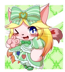Rule 34 | alice (cat busters), artist request, blonde hair, blue eyes, cat, cat busters, furry, hair ribbon, long hair, one eye closed, ribbon, smile