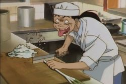 Rule 34 | 1990s (style), animated, animated gif, chef, cooking, crazy, cutting, golden boy, knife, lowres, male focus, onion, ooe kintarou