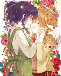 Rule 34 | 2girls, :d, ^ ^, age difference, angel wings, apron, bad id, bad pixiv id, blush, bow, bowtie, brown hair, closed eyes, commentary request, cover, cover page, face-to-face, flower, flower request, glasses, green eyes, hachi kou, halo, hands on another&#039;s cheeks, hands on another&#039;s face, holding hands, incest, itou hachi, long sleeves, multiple girls, onee-loli, open mouth, original, petals, ponytail, purple hair, red flower, red rose, rose, sayuri-san no imouto wa tenshi, school uniform, siblings, sidelocks, sisters, skirt, smile, star (symbol), tears, wings, yuri