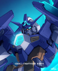 Rule 34 | absurdres, blue eyes, copyright name, ebikawa kanetake, episode number, glowing, glowing eyes, gundam, gundam build divers, gundam build divers re:rise, gundam try age magnum, highres, looking down, mecha, no humans, official art, robot, science fiction, solo, v-fin