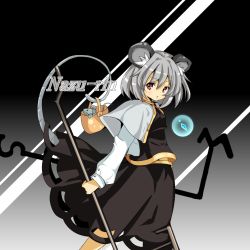 Rule 34 | 1girl, animal, animal ears, basket, capelet, character name, dowsing rod, female focus, jewelry, kururunpa, long sleeves, mouse (animal), mouse ears, mouse tail, nazrin, pendant, red eyes, short hair, silver hair, solo, tail, touhou