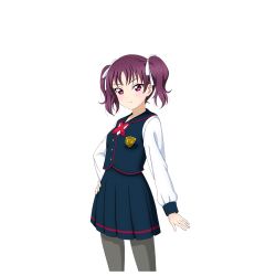 Rule 34 | 10s, 1girl, artist request, bangs, blush, bow, hair bow, hand on hip, kazuno leah, looking at viewer, love live!, love live! school idol festival, official art, pantyhose, pleated skirt, purple eyes, purple hair, school uniform, seisen school uniform, skirt, solo, standing, transparent background, tsurime, twintails, uranohoshi school uniform