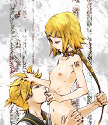 Rule 34 | 1boy, 1girl, bdsm, blonde hair, blue eyes, brother and sister, collar, finger in another&#039;s mouth, flat chest, gyorui (pixiv480993), gyorui (toura minato), hair ornament, hairclip, hand on head, headphones, hetero, incest, kagamine len, kagamine rin, leash, licking, navel, nipples, nude, plus7, ribs, saliva, short hair, siblings, twincest, twins, vocaloid