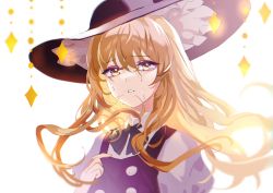 Rule 34 | 1girl, absurdres, black hat, black vest, blonde hair, collared shirt, crying, crying with eyes open, hair between eyes, hat, highres, kanta (pixiv9296614), kirisame marisa, long hair, open mouth, puffy short sleeves, puffy sleeves, shirt, short sleeves, simple background, solo, tears, touhou, upper body, vest, white background, white shirt, witch hat, yellow eyes