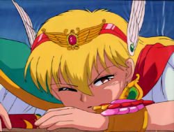 Rule 34 | 1990s (style), akazukin chacha, blinking, blonde hair, closed mouth, lowres, magical princess, shield