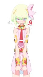 Rule 34 | 1boy, anger vein, angry, armlet, bad id, bad pixiv id, blush, cosplay, creator connection, crossdressing, dress, flower, green hair, hair flower, hair ornament, highres, jewelry, lio fotia, looking at viewer, male focus, nia teppelin, nia teppelin (cosplay), open mouth, otakebi, pink skirt, promare, purple eyes, simple background, skirt, solo, tengen toppa gurren lagann, trap, white background