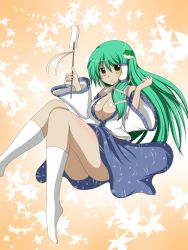 1girl breasts cleavage female_focus gradient_background highres kochiya_sanae large_breasts plant skirt solo touhou zefyu