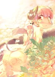 Rule 34 | 1girl, ass, blush, demon, demon girl, hanpen, horns, nude, outdoors, pink hair, ponytail, puus, sky, solo, tail, water, wings, yellow eyes