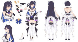Rule 34 | 1girl, ahoge, anniversary, backless outfit, black gloves, black sleeves, blue eyes, blue hair, boots, breasts, cleavage, cleavage cutout, clothing cutout, commentary, concept art, confetti, detached sleeves, gloves, heart cutout, highres, holding, holding microphone, idol, idol clothes, kson, large breasts, long hair, looking at viewer, microphone, mole, mole under eye, multicolored hair, official art, outstretched hand, piercing, purple hair, single sleeve, souchou, stage, streaked hair, thighhighs, virtual youtuber, vshojo, white footwear, white gloves, white thighhighs, yaman
