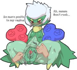 Rule 34 | blush, breasts, covered erect nipples, creatures (company), fat mons, furry, game freak, gen 4 pokemon, nezunezu, nintendo, plant, pokemon, pokemon (creature), pussy, red eyes, roserade, small breasts, spread pussy, translated