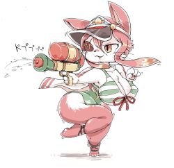 Rule 34 | 1girl, artist request, breasts, brown eyes, cat, cat busters, cleavage, eyepatch, furry, furry female, gun, hinozuki (cat busters), holding, holding gun, holding weapon, pink hair, solo, water gun, weapon