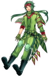 Rule 34 | 1boy, :d, aqua footwear, asymmetrical sleeves, bandana, black eyes, boots, creatures (company), cross-laced footwear, floating hair, flygon, full body, game freak, gen 3 pokemon, gloves, goggles, goggles on head, green bandana, green gloves, green hair, katagiri hachigou, knee pads, lace-up boots, long hair, male focus, nintendo, open mouth, personification, pokemon, simple background, smile, solo, teeth, two-tone gloves, uneven sleeves, upper teeth only, white background, white gloves