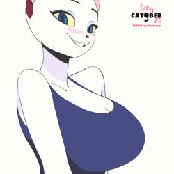 Rule 34 | 1girl, 2023, 2d animated, animal crossing, animal ears, animated, animated gif, anthropod, anthropod girl, artist name, blue eyes, bouncing-boobs, bouncing breasts, breasts, cat, cat ears, cat girl, catober, catober 2023, clothes, colored sclera, feliscede, female focus, furry, furry female, huge breasts, indigo clothes, looking at viewer, nintendo, olivia (animal crossing), red ears, short playtime, simple background, smile, solo, solo focus, white background, white fur, yellow sclera