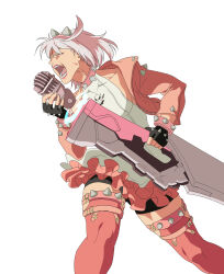 Rule 34 | 1girl, ahoge, ashensol, bike shorts, black gloves, boots, bracelet, collar, dress, elphelt valentine, fingerless gloves, frilled dress, frills, gloves, guilty gear, guilty gear strive, gun, hairband, highres, holding, holding gun, holding microphone, holding weapon, huge ahoge, jacket, jewelry, let&#039;s fucking go (meme), meme, microphone, open mouth, pink dress, pink footwear, pink hairband, pink jacket, short hair, spiked bracelet, spiked collar, spiked hairband, spikes, thigh boots, two-tone dress, weapon, white dress, white hair
