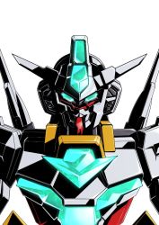Rule 34 | glowing, glowing eyes, green eyes, gundam, gundam build divers, gundam build divers re:rise, jupitive gundam, looking at viewer, making-of available, mecha, mobile suit, no humans, portrait, robot, solo, v-fin, white background, zzz sakaz