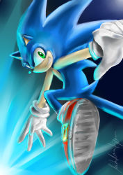 Rule 34 | blue theme, green eyes, highres, sega, shoes, signature, smile, sonic (series), sonic the hedgehog