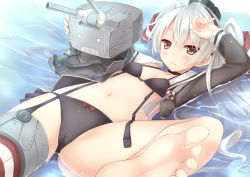 Rule 34 | &gt;:(, 10s, 1girl, amatsukaze (kancolle), bad id, bad pixiv id, barefoot, black bra, black panties, blush, bow, bow bra, bow panties, bra, brown eyes, cameltoe, cleft of venus, dress, feet, foreshortening, frown, garter straps, hand on own head, kantai collection, long hair, looking at viewer, navel, open clothes, open dress, panties, red thighhighs, rensouhou-kun, ryo (botugo), sailor dress, school uniform, serafuku, short dress, silver hair, single thighhigh, soles, solo, striped clothes, striped thighhighs, thighhighs, toes, twintails, two side up, underwear, v-shaped eyebrows