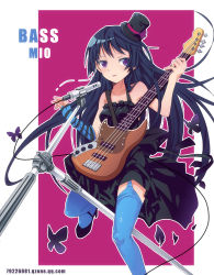 Rule 34 | 00s, 1girl, akiyama mio, bad id, bad pixiv id, bass guitar, black hair, blunt bangs, don&#039;t say &quot;lazy&quot;, dress, fingerless gloves, garter belt, gloves, gothic lolita, hat, high heels, highres, hime cut, instrument, k-on!, lolita fashion, long hair, microphone, microphone stand, mini hat, mini top hat, ryuuzaki ichi, shoes, solo, striped, thighhighs, top hat, zhuxiao517