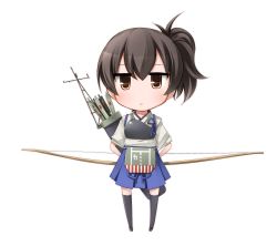 Rule 34 | 10s, 1girl, black hair, black thighhighs, bow (weapon), expressionless, highres, japanese clothes, kaga (kancolle), kantai collection, moegi nenene, muneate, personification, short hair, side ponytail, solo, thighhighs, weapon, white background