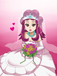 Rule 34 | achichi moeko (hime chen!), awa, brown eyes, dress, flower, hime chen! otogi chikku idol lilpri, lilpri, lipstick, makeup, pink hair, pink lips, sitting, tagme, wedding dress