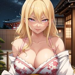 Rule 34 | ai-generated, animegirl, bra, breasts, cleavage, fairy tail, japanese clothes, kimono,, large breasts, selene (fairy tail), underwear