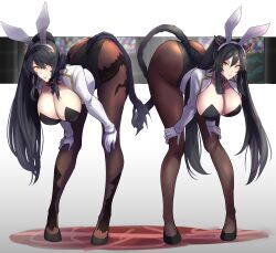 Rule 34 | 2girls, absurdres, animal ears, ass, au ra, bent over, black hair, breasts, cat ears, cat girl, cat tail, clash kuro neko, cleavage, commission, dragon girl, dragon horns, dragon tail, fake animal ears, final fantasy, final fantasy xiv, fishnet pantyhose, fishnets, full body, gloves, hair between eyes, high heels, highleg, highleg leotard, highres, horns, jacket, large breasts, leotard, long legs, looking at viewer, miqo&#039;te, multiple girls, open clothes, open jacket, pantyhose, playboy bunny, ponytail, second-party source, tail, thighs, twintails, warrior of light (ff14), white gloves, white jacket, yellow eyes