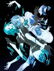 Rule 34 | 2others, androgynous, antarcticite, aqua eyes, aqua hair, breaking, broken, colored skin, cracked skin, crystal, crystal hair, disembodied head, gem, gloves, grey eyes, grey hair, hair over one eye, highres, houseki no kuni, marino (oyasumi), multiple others, necktie, open mouth, parted bangs, phosphophyllite, serious, severed hand, severed leg, severed limb, shards, short hair, short shorts, shorts, surprised, white skin, white uniform