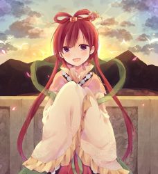 Rule 34 | 1girl,  bosui , bird, blush, female focus, hair ornament, hair rings, hair stick, light rays, long hair, long sleeves, looking at viewer, magi the labyrinth of magic, open mouth, pink eyes, red hair, ren kougyoku, sleeves past wrists, smile, solo, straight hair, sunbeam, sunlight, twintails