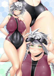 Rule 34 | 10s, 1girl, ass, ayato, blush, braid, breasts, cameltoe, competition swimsuit, covered navel, covered erect nipples, goggles, goggles on head, green eyes, highres, kantai collection, large breasts, long hair, looking at viewer, one-piece swimsuit, silver hair, swimsuit, unryuu (kancolle)