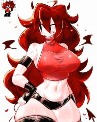 Rule 34 | ahoge, armband, bare shoulders, black eyes, blush, breasts, crop top, demon girl, demon horns, demon tail, demon wings, fingerless gloves, friday night funkin&#039;, girlfriend (friday night funkin&#039;), gloves, heart, high collar, horns, large breasts, long hair, looking to the side, messy hair, midriff, navel, panties, red eyes, sideboob, tail, thick thighs, thighhighs, thighs, underwear, usa37107692, wide hips, wings