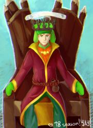 Rule 34 | 1boy, antifreeze9, beads, belt, gloves, green eyes, hat, kyle broflovski, male focus, red hair, robe, solo, south park, south park: the stick of truth, throne